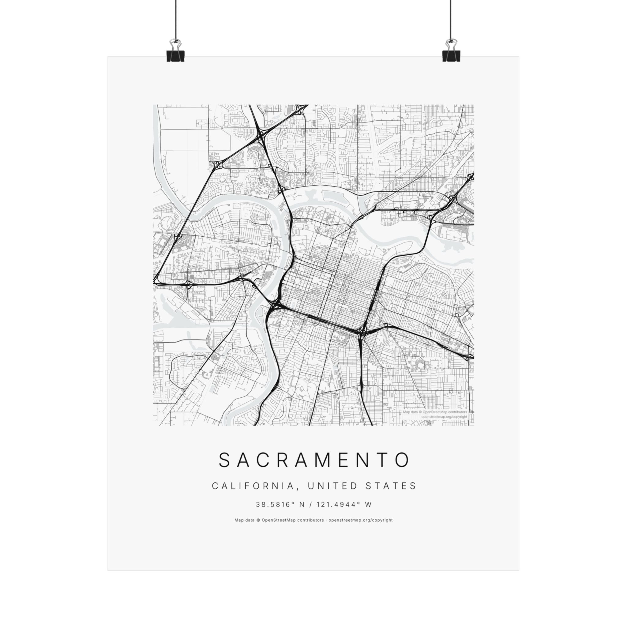 Sacramento, California City Map Print — Minimalist Street Map Wall Art