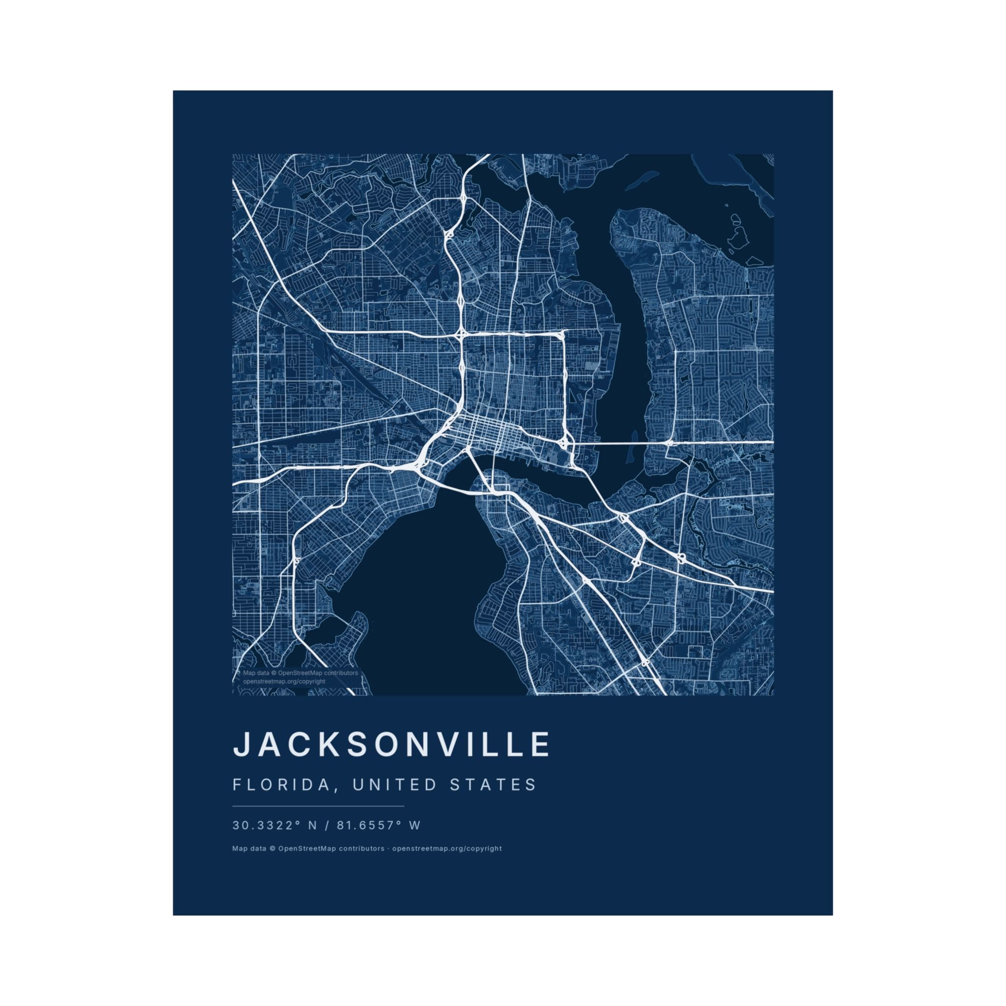 Jacksonville, Florida City Map Print — Blueprint Navy Street Map Wall Art