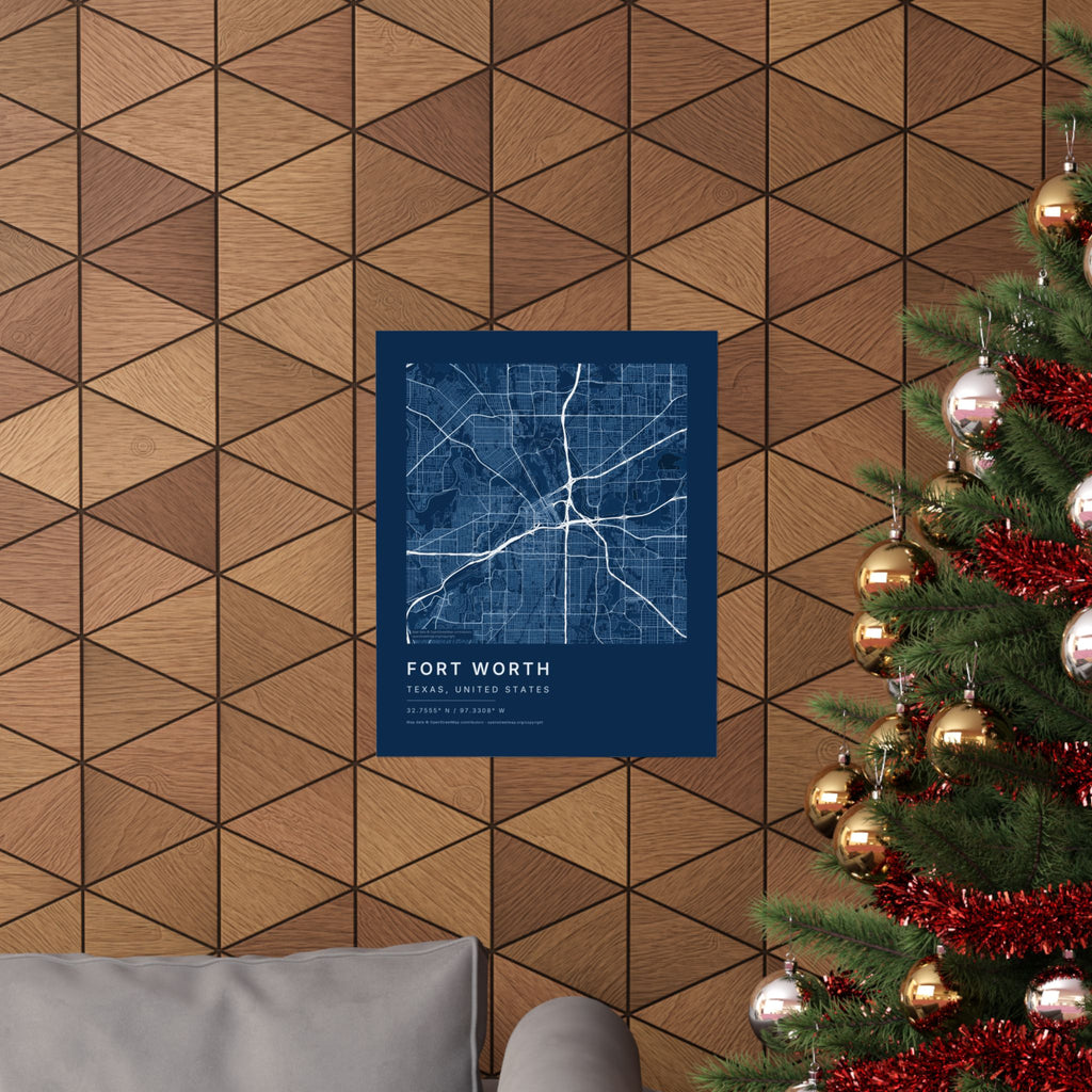 Fort Worth, Texas City Map Print — Blueprint Navy Street Map Wall Art