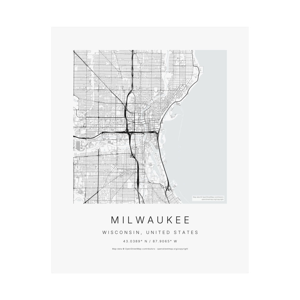 Milwaukee, Wisconsin City Map Print — Minimalist Street Map Wall Art