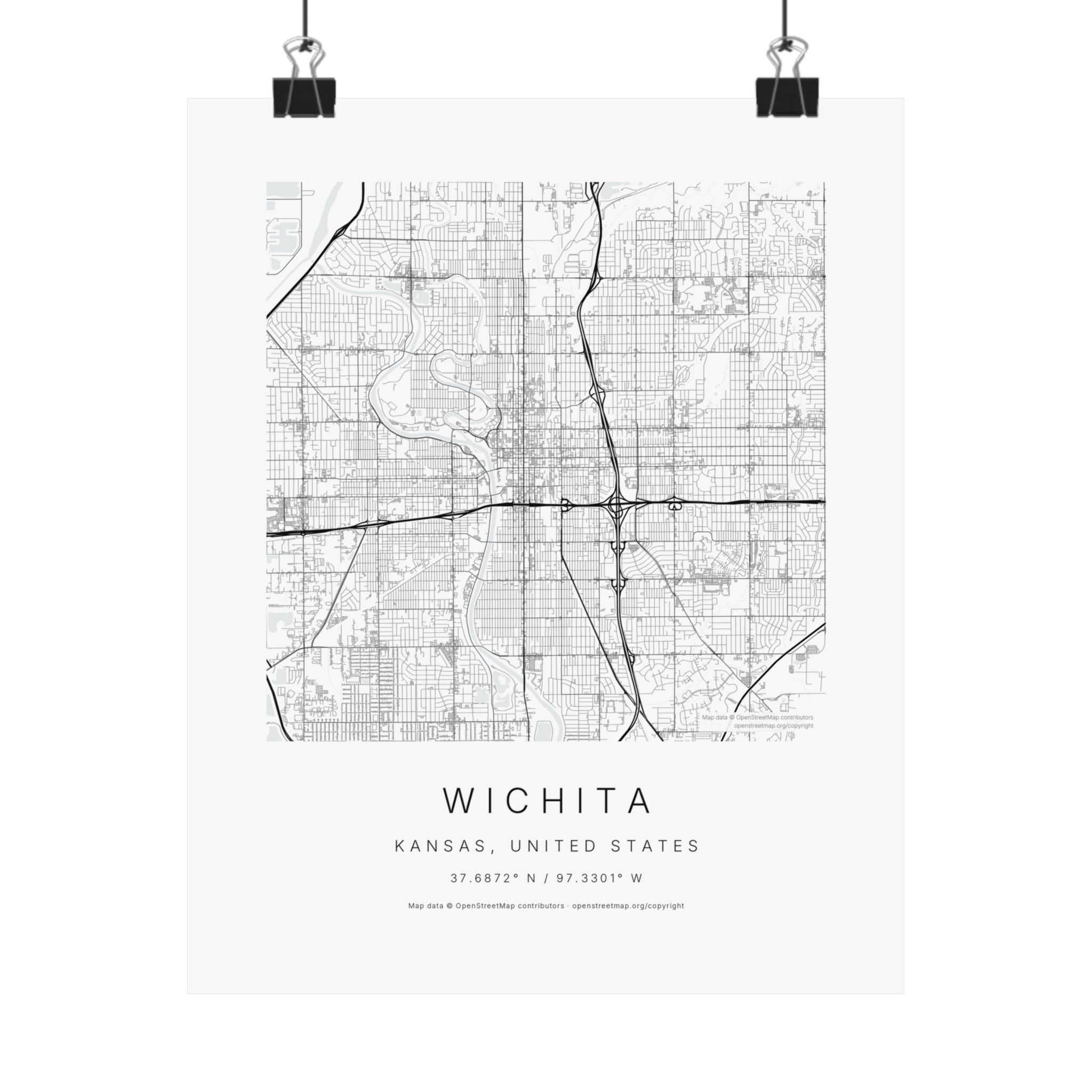 Wichita, Kansas City Map Print — Minimalist Street Map Wall Art