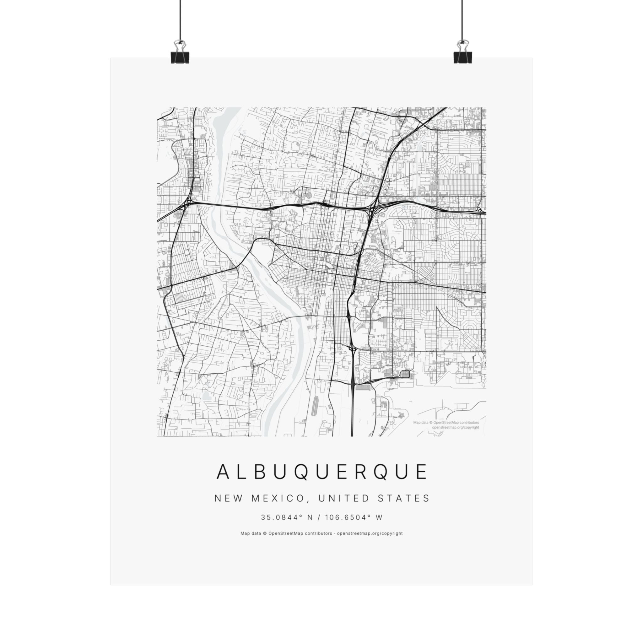 Albuquerque, New Mexico City Map Print — Minimalist Street Map Wall Art