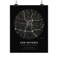 San Antonio, Texas City Map Print — Noir Black Street Map Wall Art