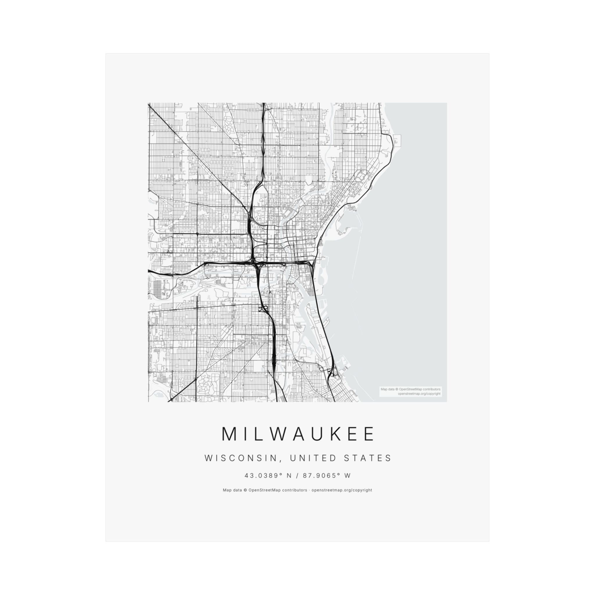 Milwaukee, Wisconsin City Map Print — Minimalist Street Map Wall Art