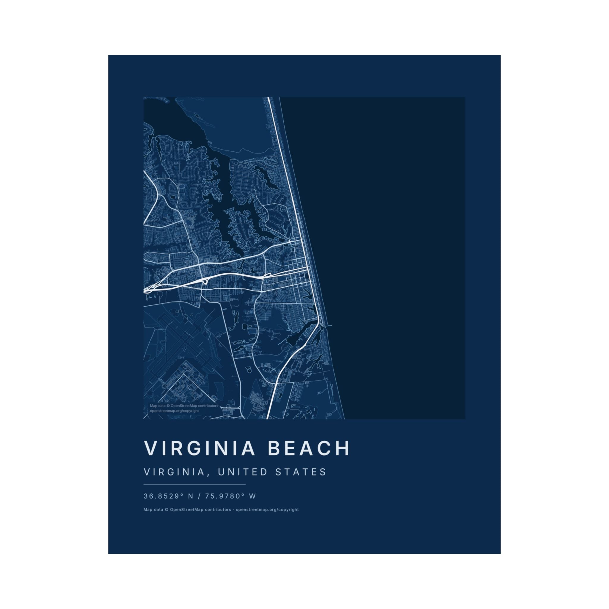 Virginia Beach, Virginia City Map Print — Blueprint Navy Street Map Wall Art