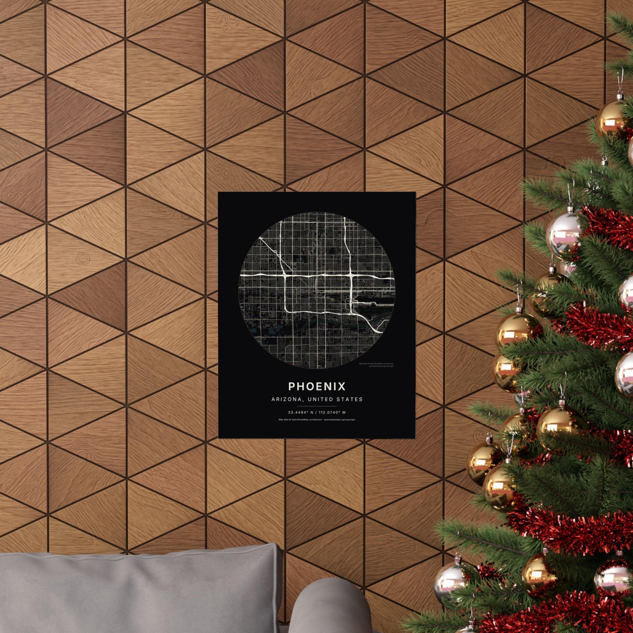 Phoenix, Arizona City Map Print — Noir Black Street Map Wall Art