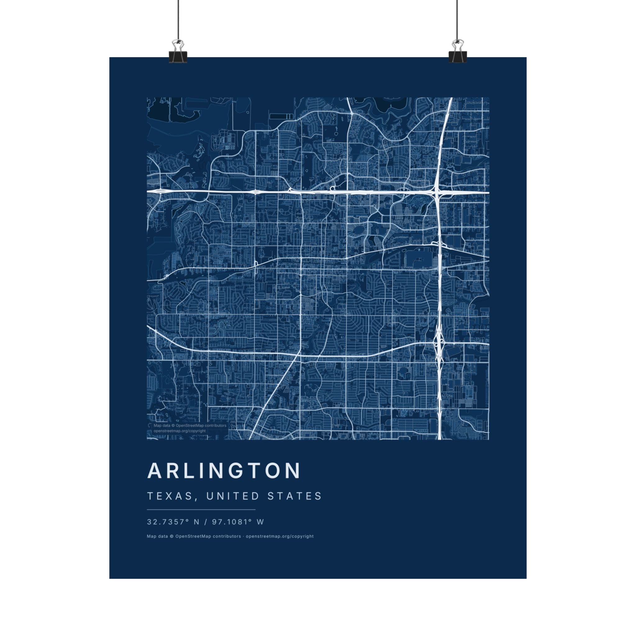 Arlington, Texas City Map Print — Blueprint Navy Street Map Wall Art