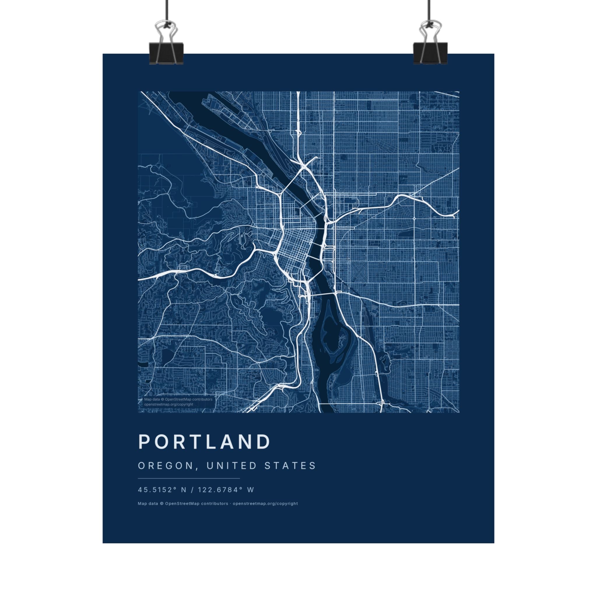 Portland, Oregon City Map Print — Blueprint Navy Street Map Wall Art