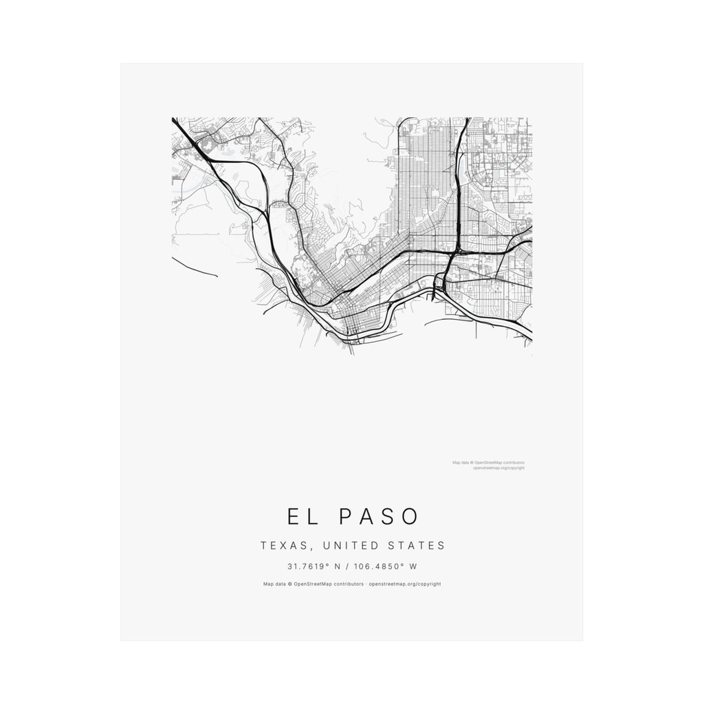 El Paso, Texas City Map Print — Minimalist Street Map Wall Art