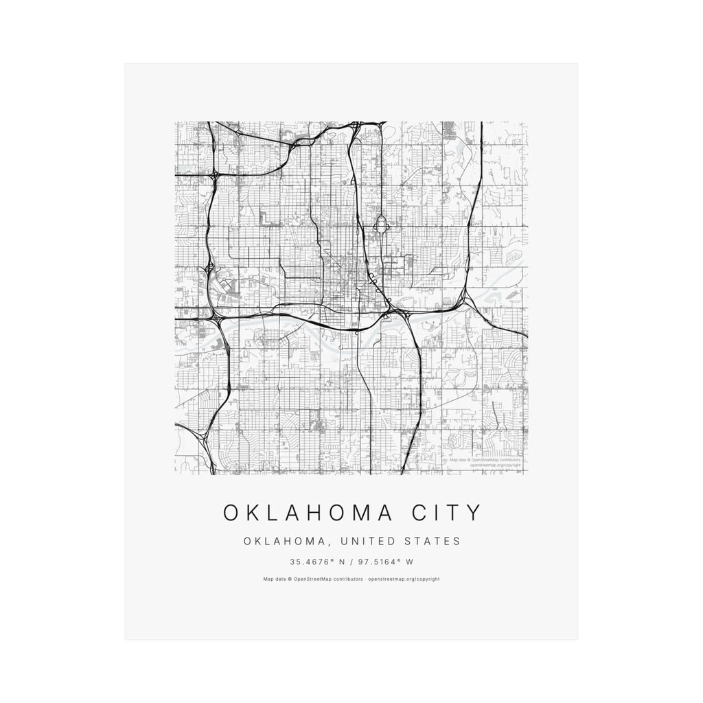 Oklahoma City, Oklahoma City Map Print — Minimalist Street Map Wall Art