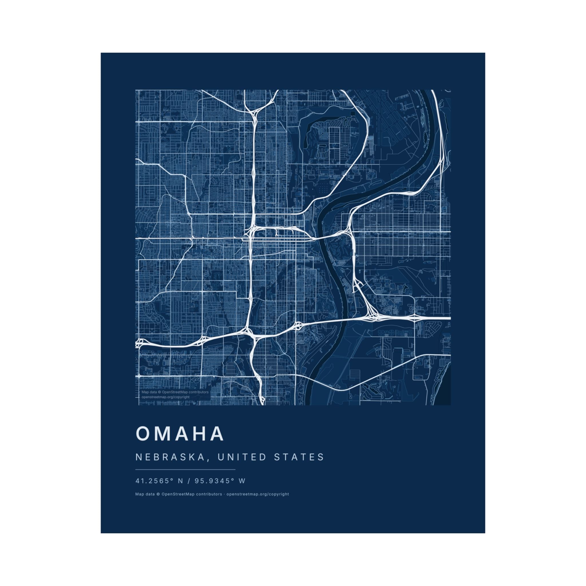 Omaha, Nebraska City Map Print — Blueprint Navy Street Map Wall Art