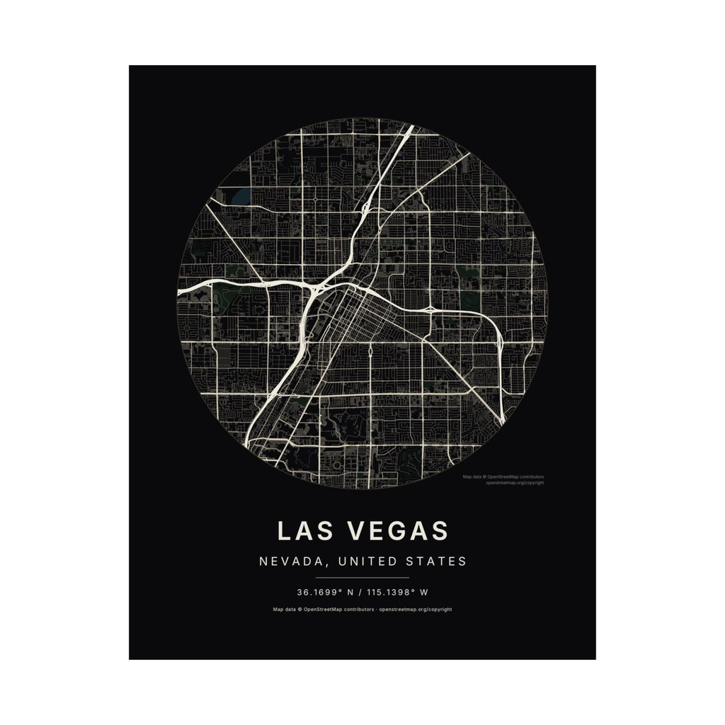 Las Vegas, Nevada City Map Print — Noir Black Street Map Wall Art