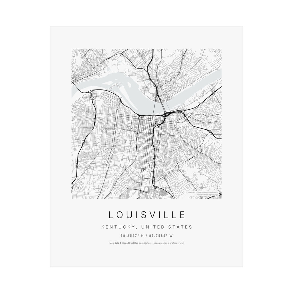 Louisville, Kentucky City Map Print — Minimalist Street Map Wall Art