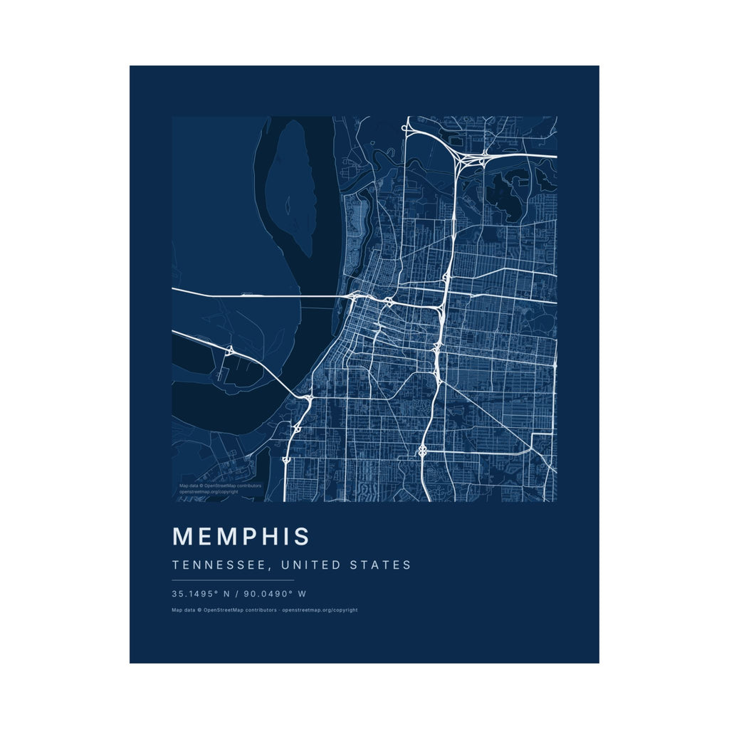 Memphis, Tennessee City Map Print — Blueprint Navy Street Map Wall Art
