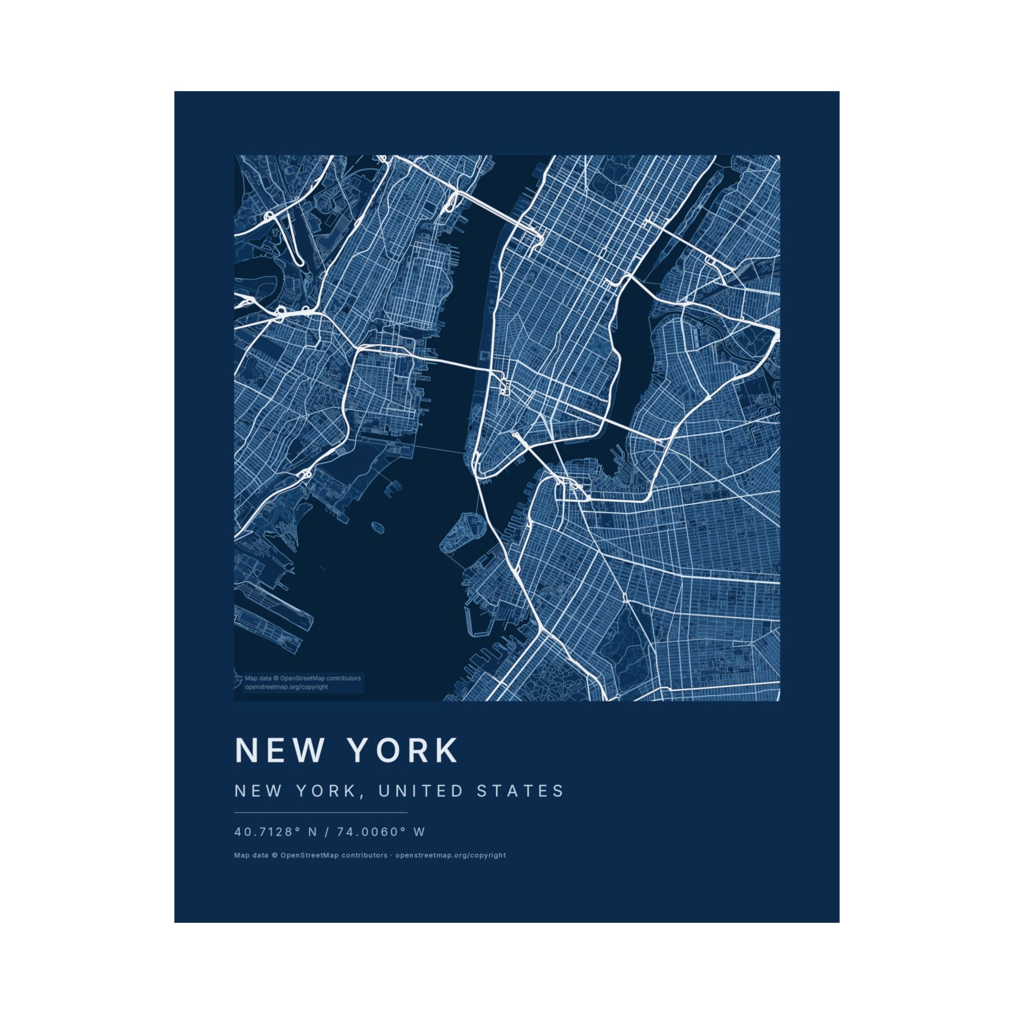New York, New York City Map Print — Blueprint Navy Street Map Wall Art