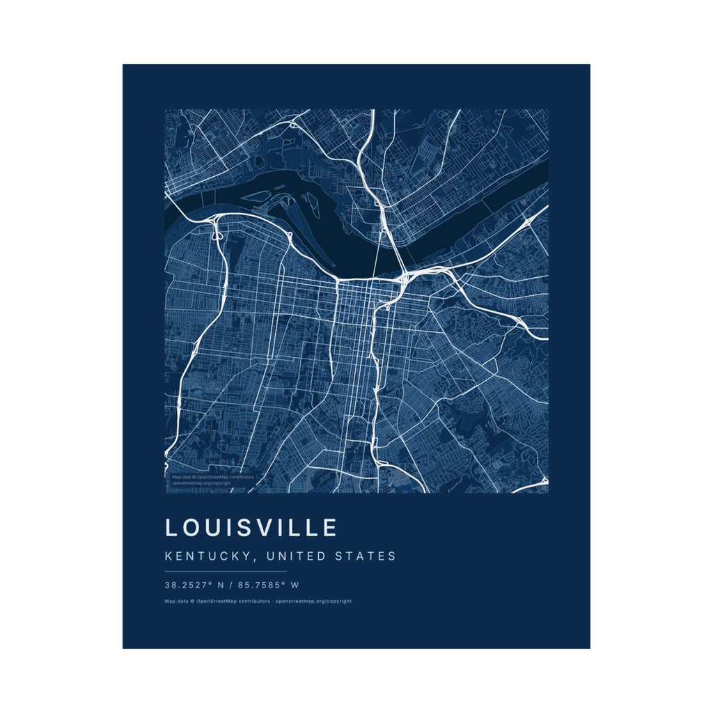 Louisville, Kentucky City Map Print — Blueprint Navy Street Map Wall Art
