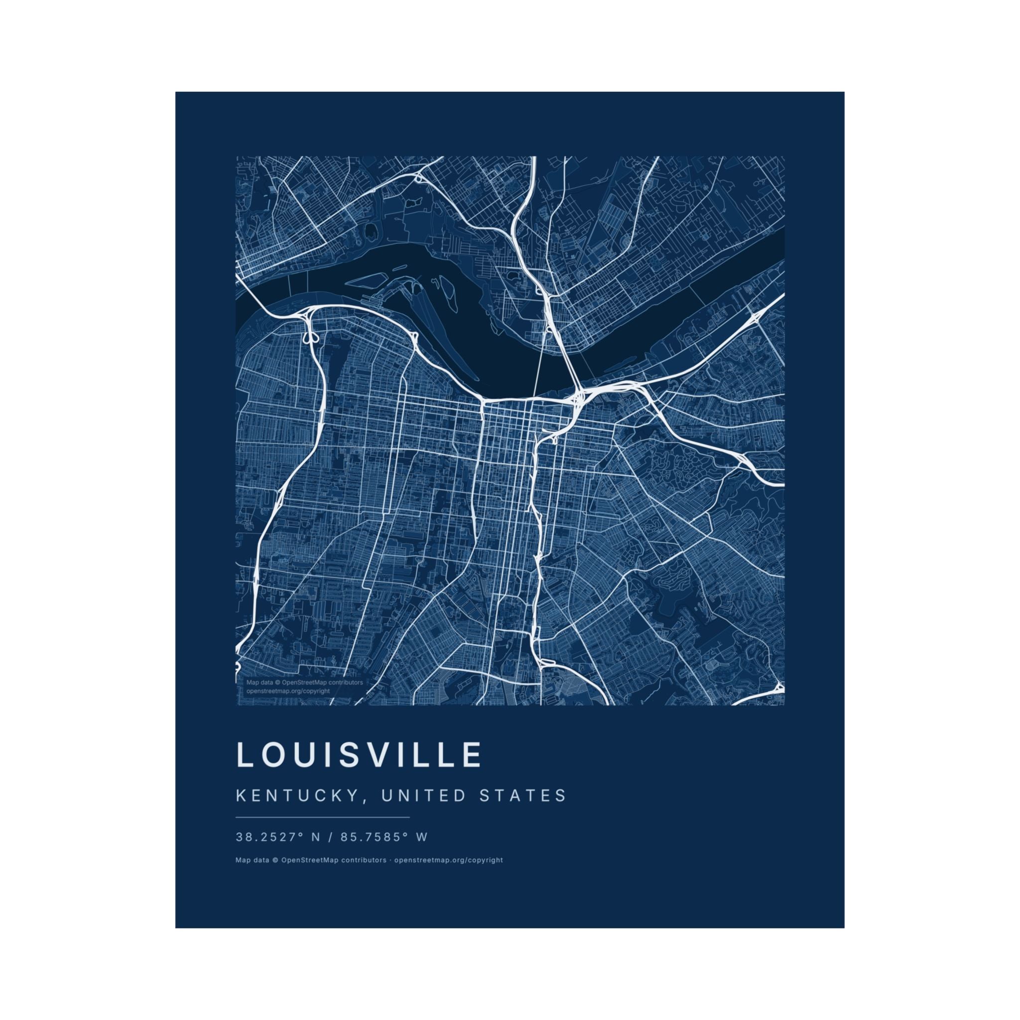 Louisville, Kentucky City Map Print — Blueprint Navy Street Map Wall Art