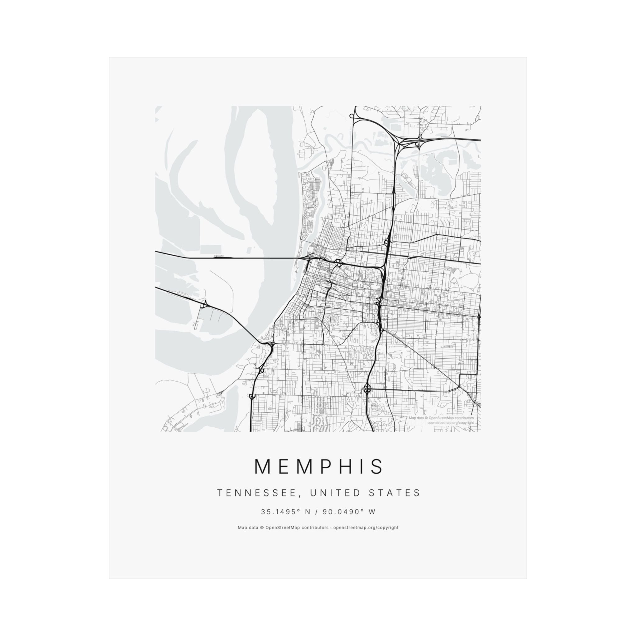 Memphis, Tennessee City Map Print — Minimalist Street Map Wall Art