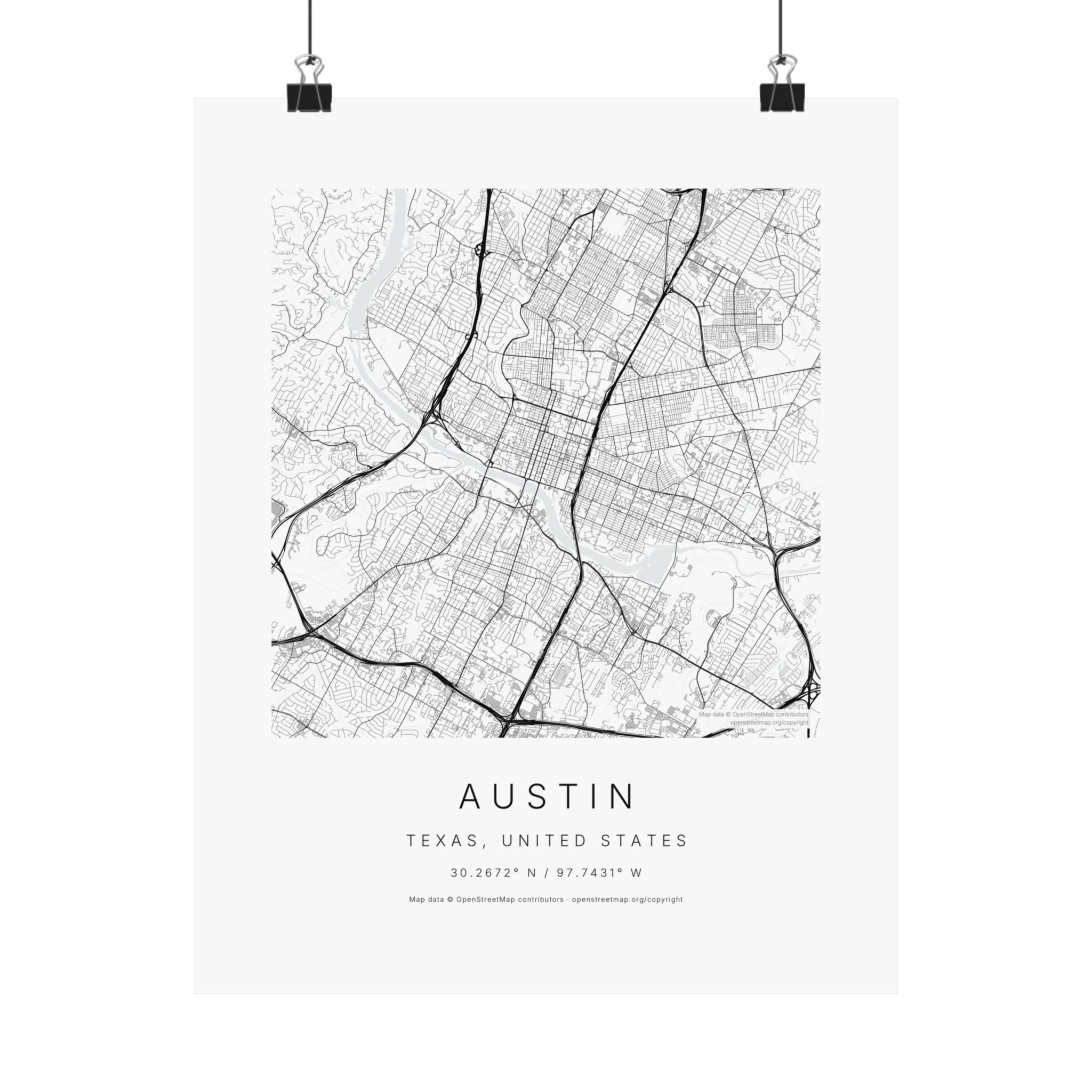 Austin, Texas City Map Print — Minimalist Street Map Wall Art