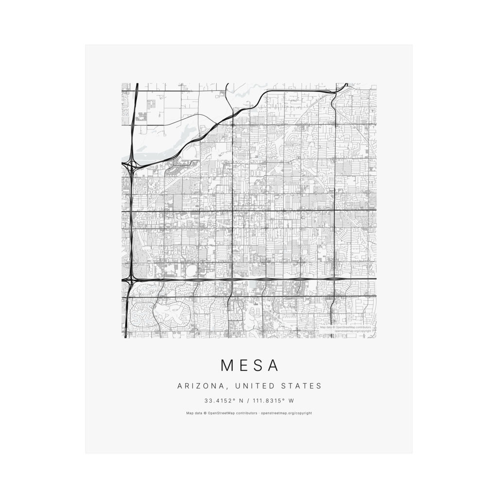 Mesa, Arizona City Map Print — Minimalist Street Map Wall Art