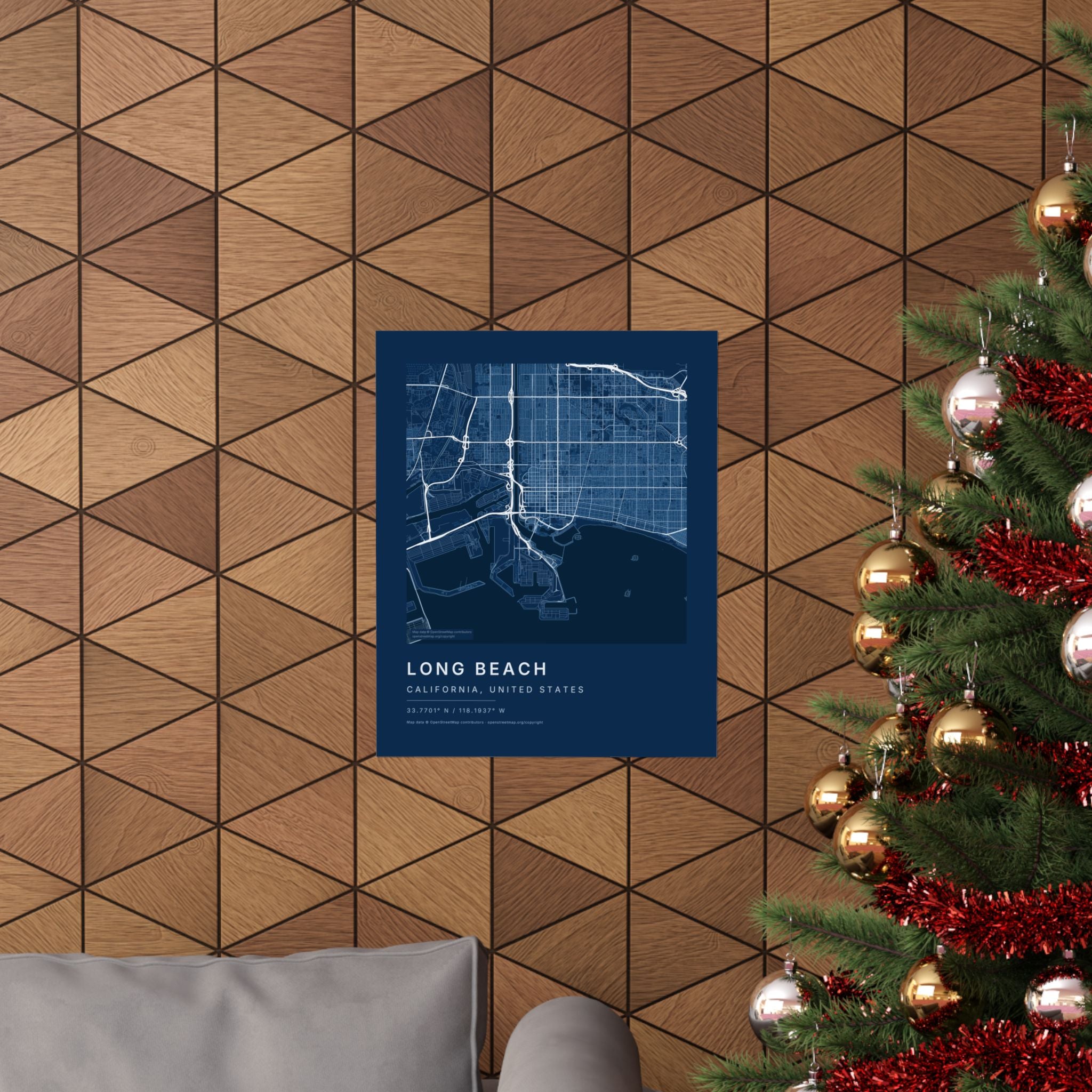 Long Beach, California City Map Print — Blueprint Navy Street Map Wall Art