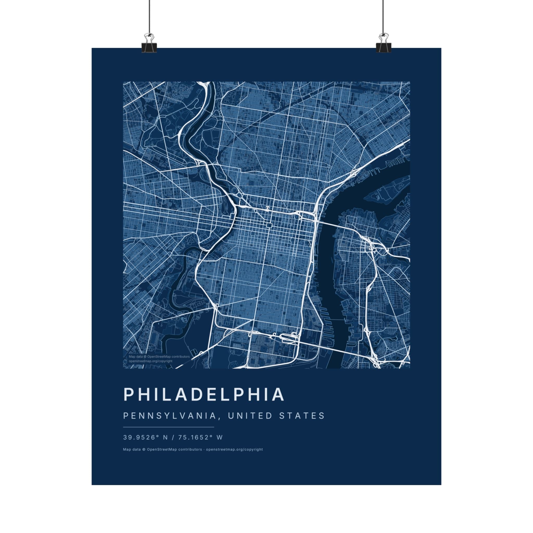 Philadelphia, Pennsylvania City Map Print — Blueprint Navy Street Map Wall Art