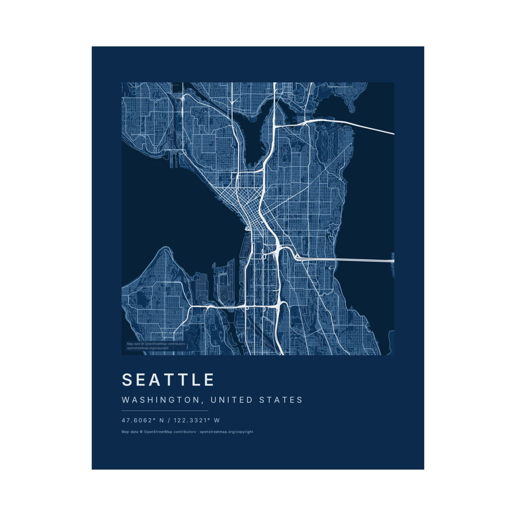 Seattle, Washington City Map Print — Blueprint Navy Street Map Wall Art