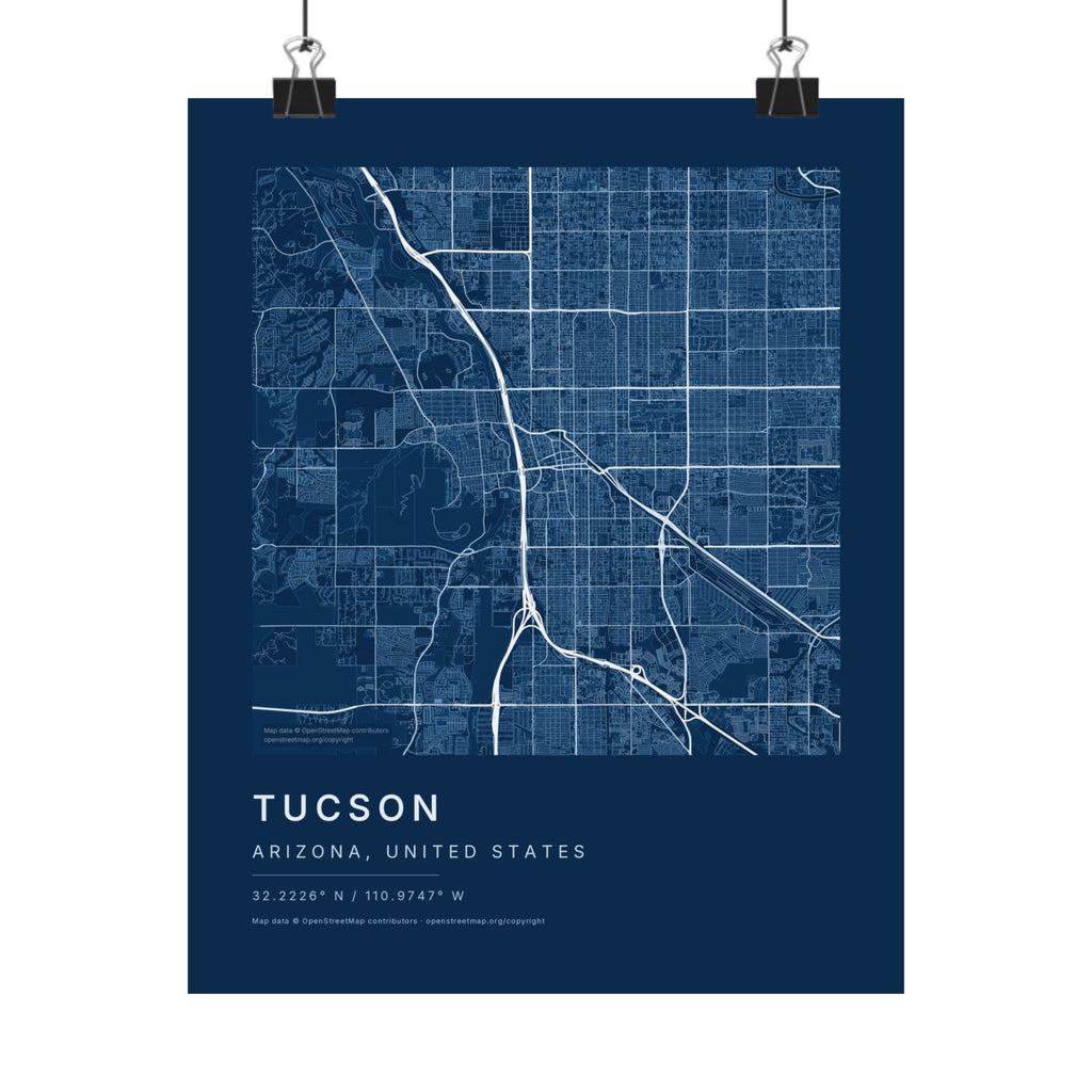 Tucson, Arizona City Map Print — Blueprint Navy Street Map Wall Art