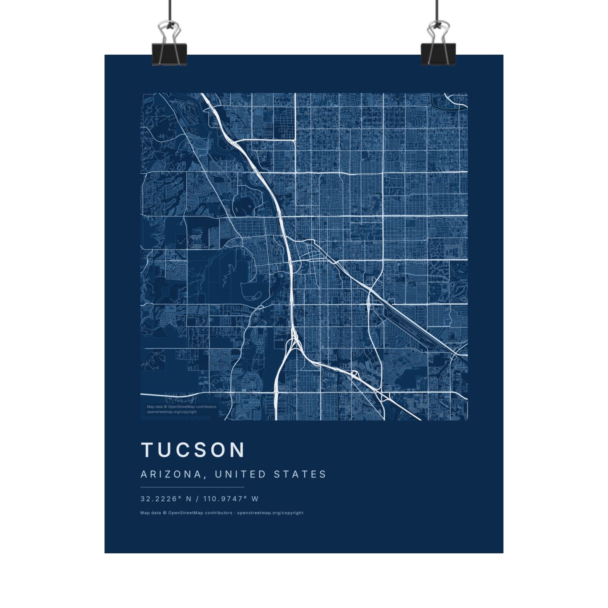 Tucson, Arizona City Map Print — Blueprint Navy Street Map Wall Art