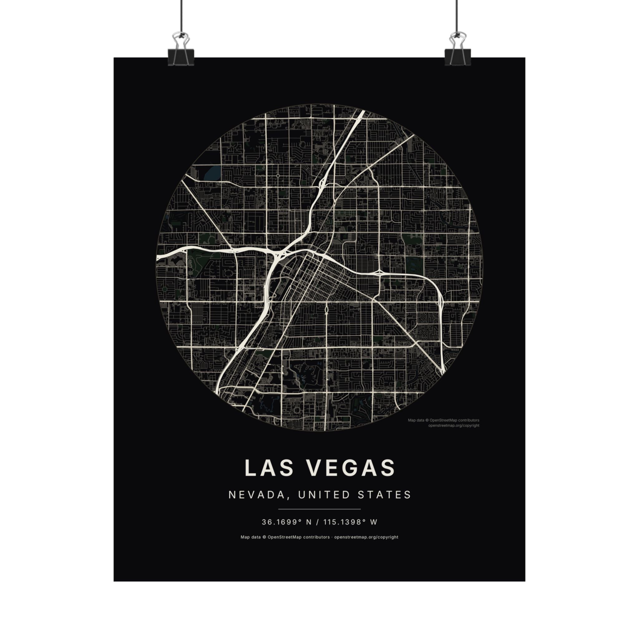 Las Vegas, Nevada City Map Print — Noir Black Street Map Wall Art