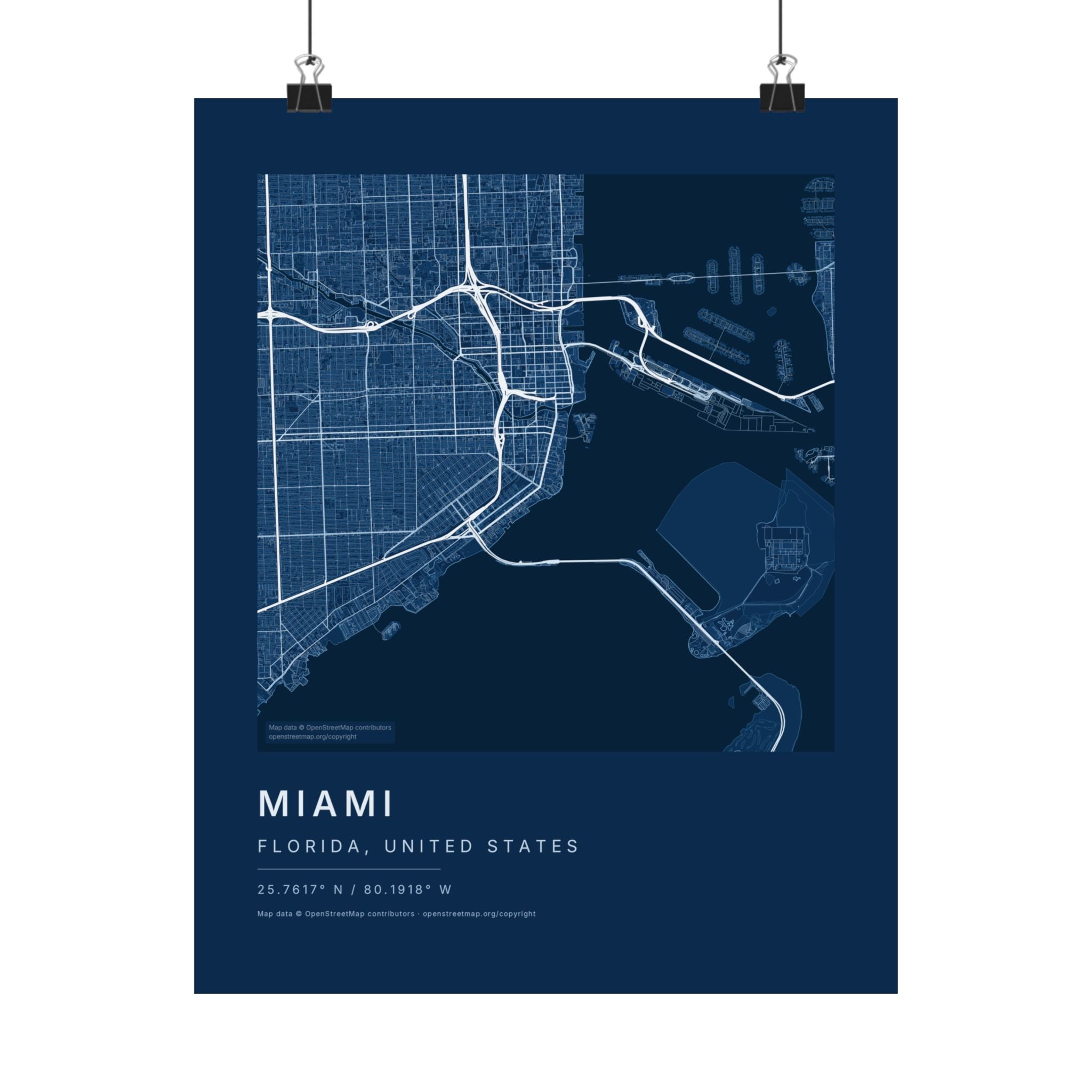 Miami, Florida City Map Print — Blueprint Navy Street Map Wall Art