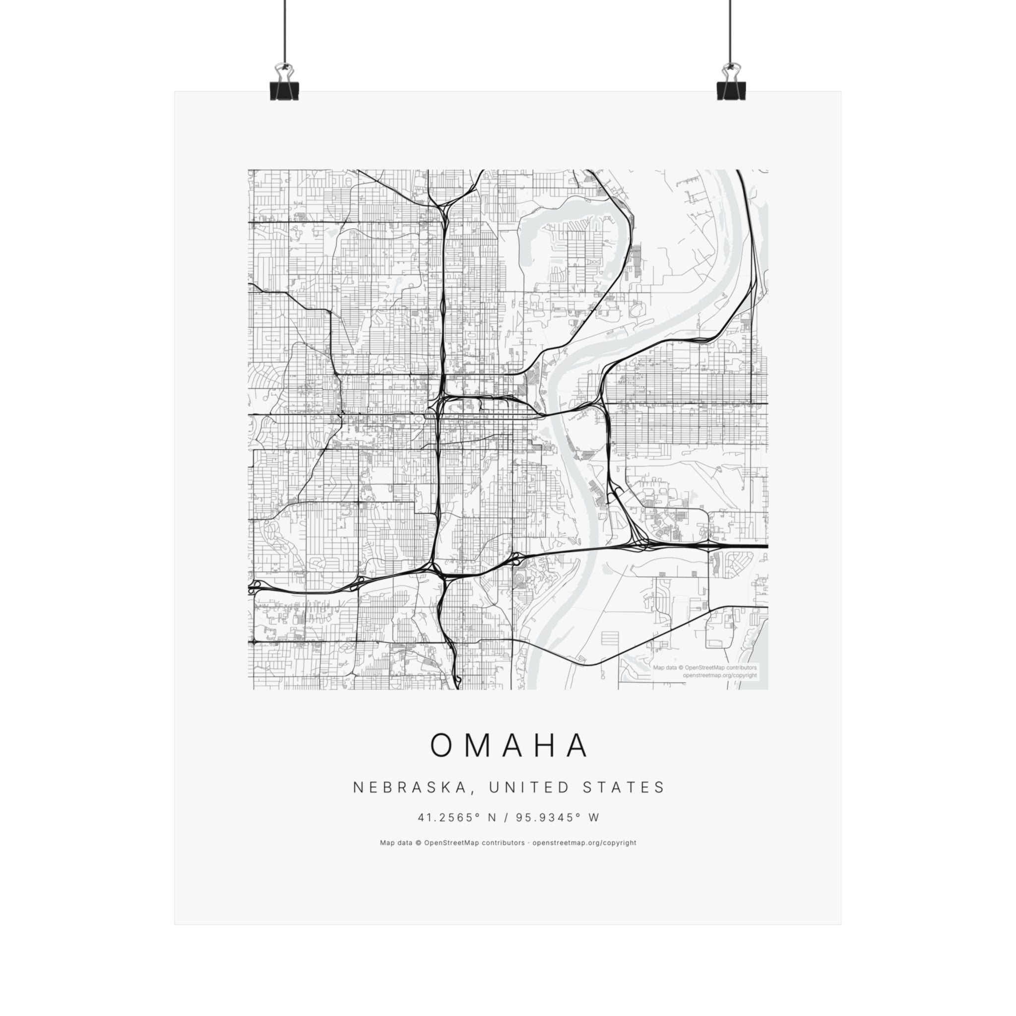 Omaha, Nebraska City Map Print — Minimalist Street Map Wall Art