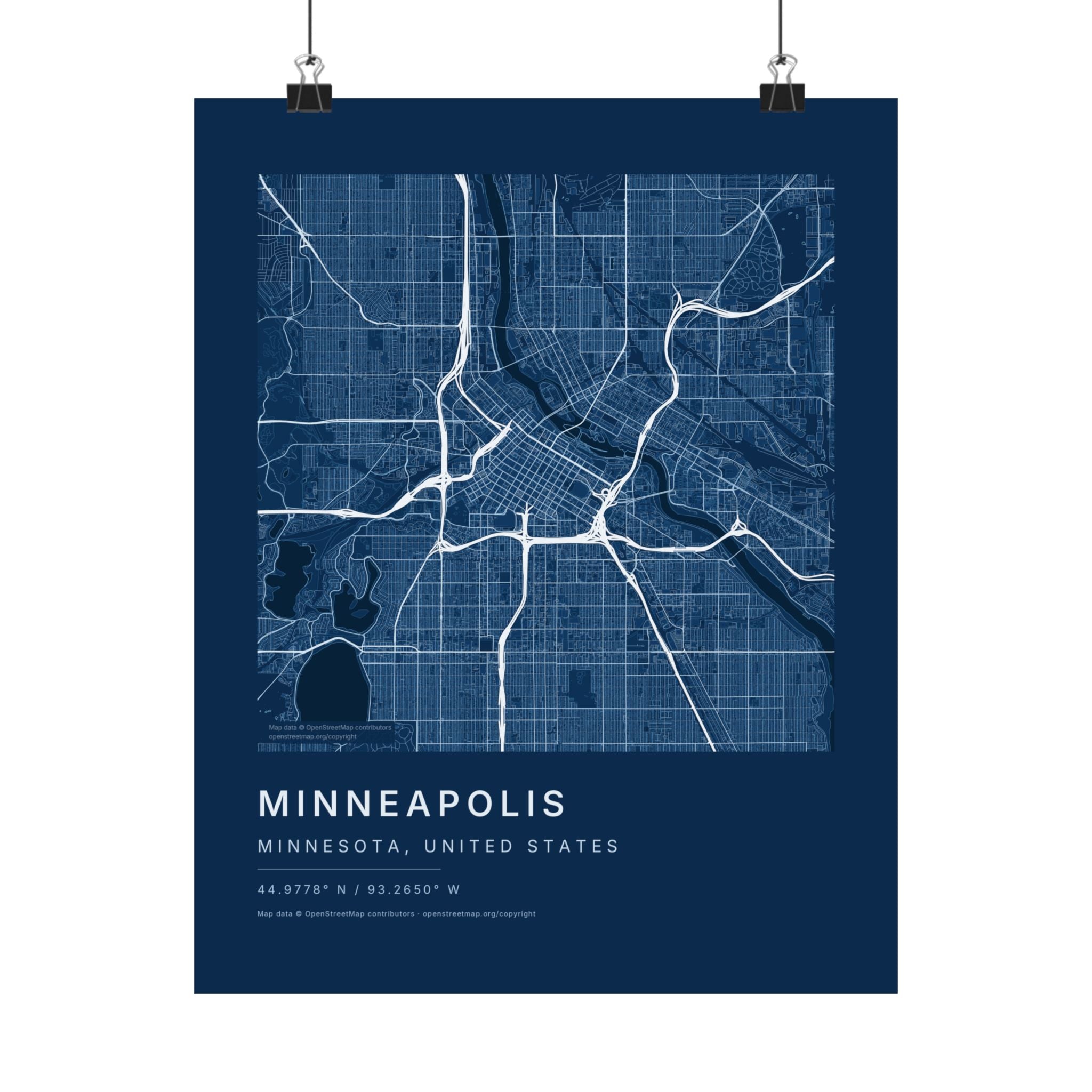 Minneapolis, Minnesota City Map Print — Blueprint Navy Street Map Wall Art