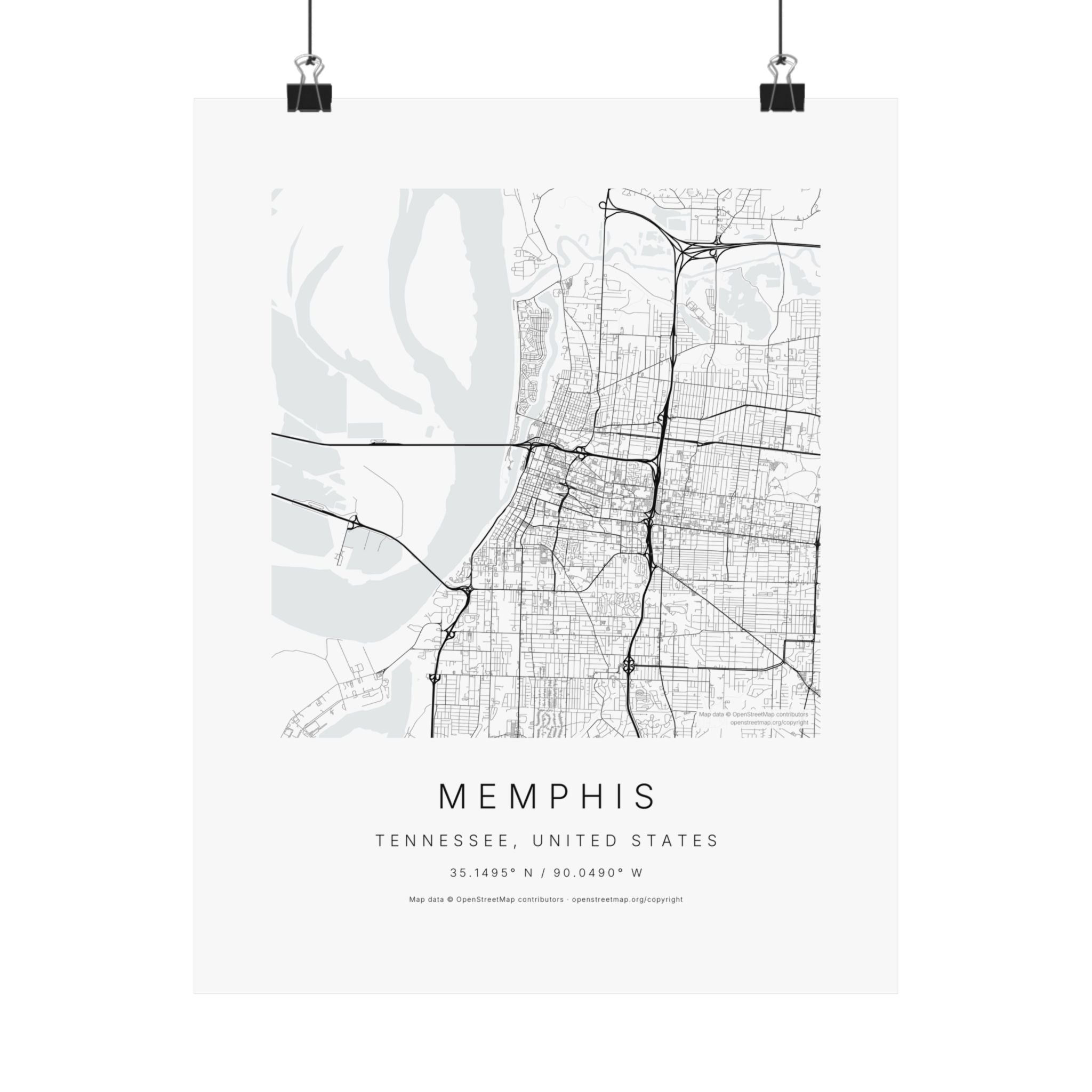 Memphis, Tennessee City Map Print — Minimalist Street Map Wall Art