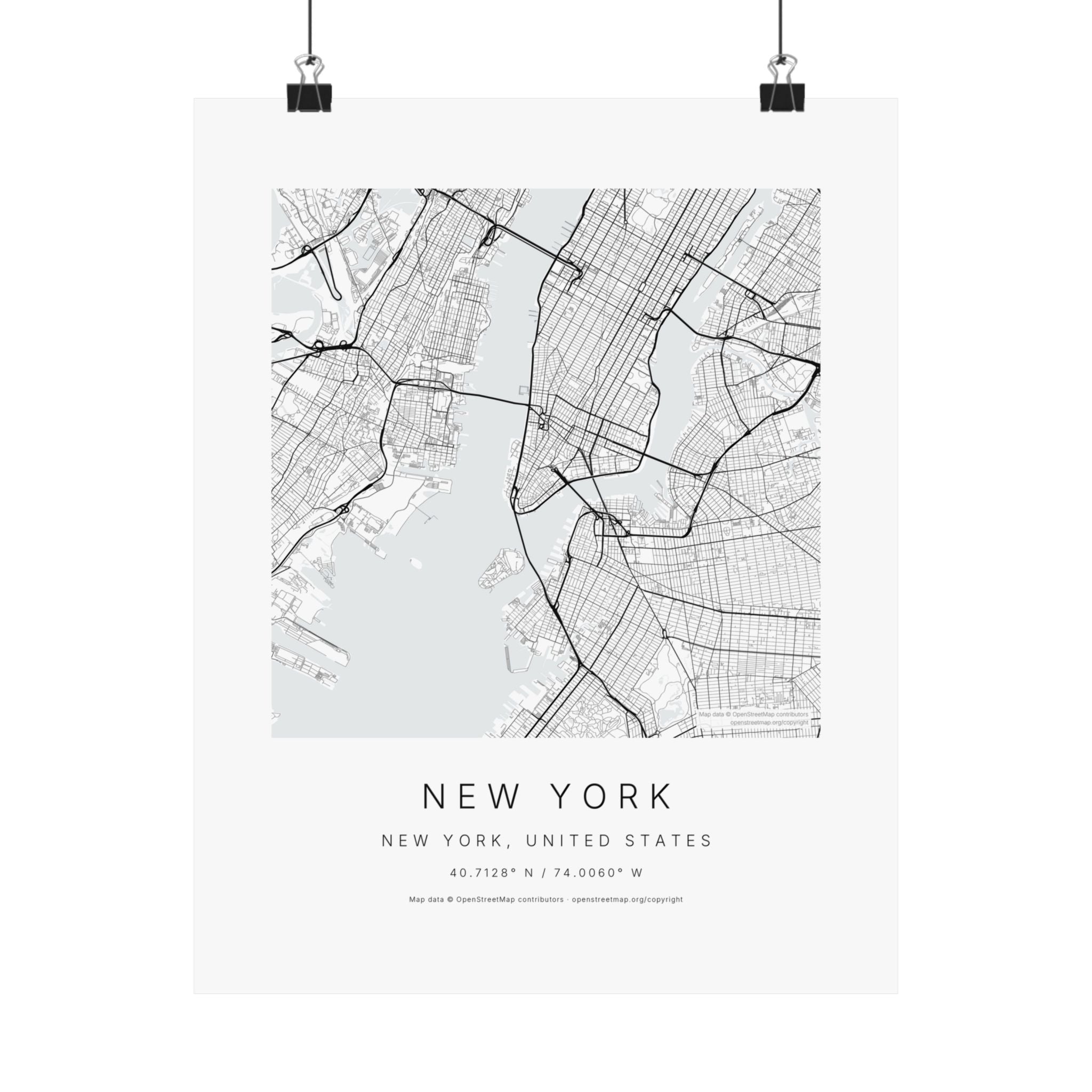New York, New York City Map Print — Minimalist Street Map Wall Art