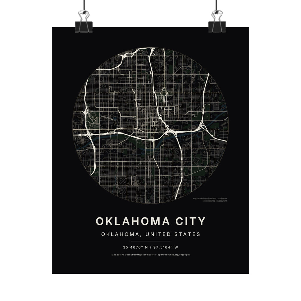 Oklahoma City, Oklahoma City Map Print — Noir Black Street Map Wall Art