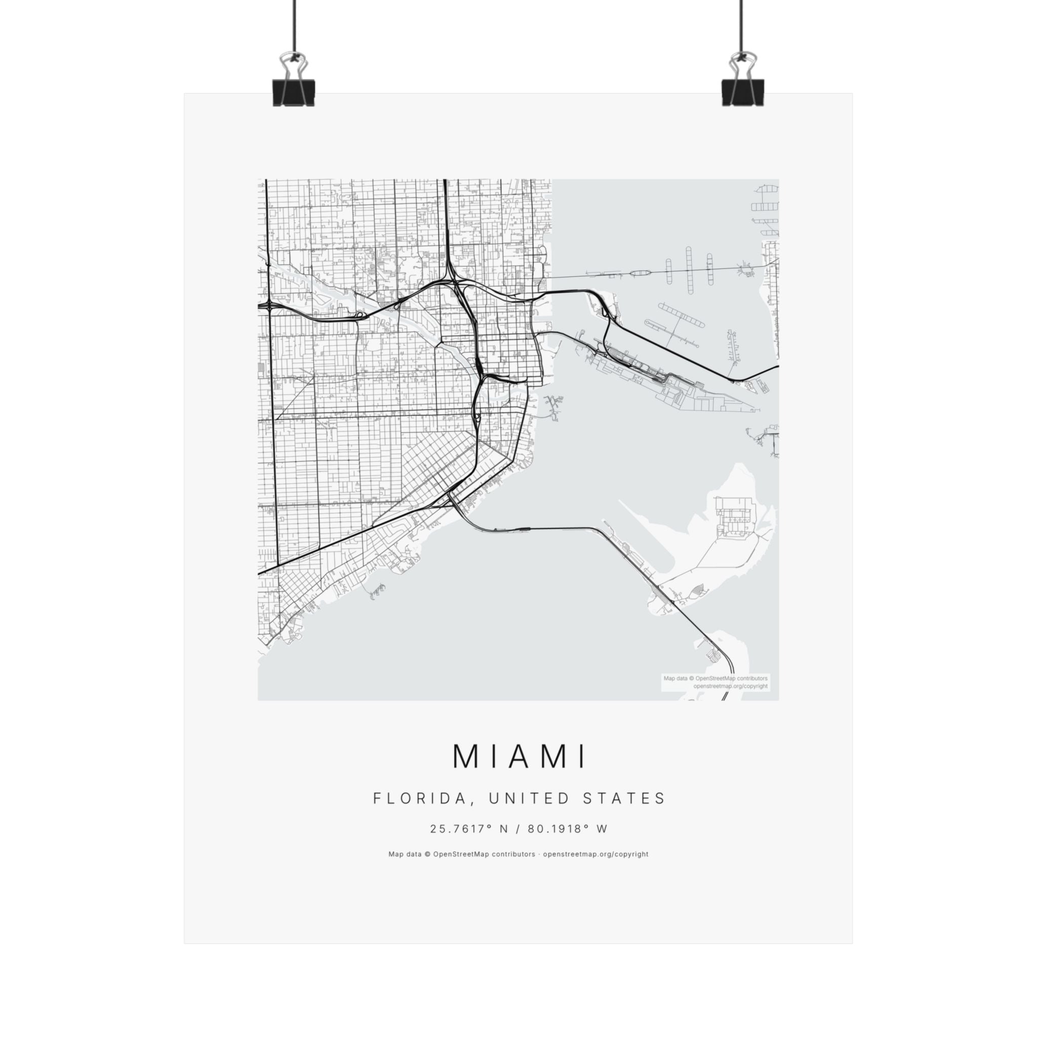 Miami, Florida City Map Print — Minimalist Street Map Wall Art
