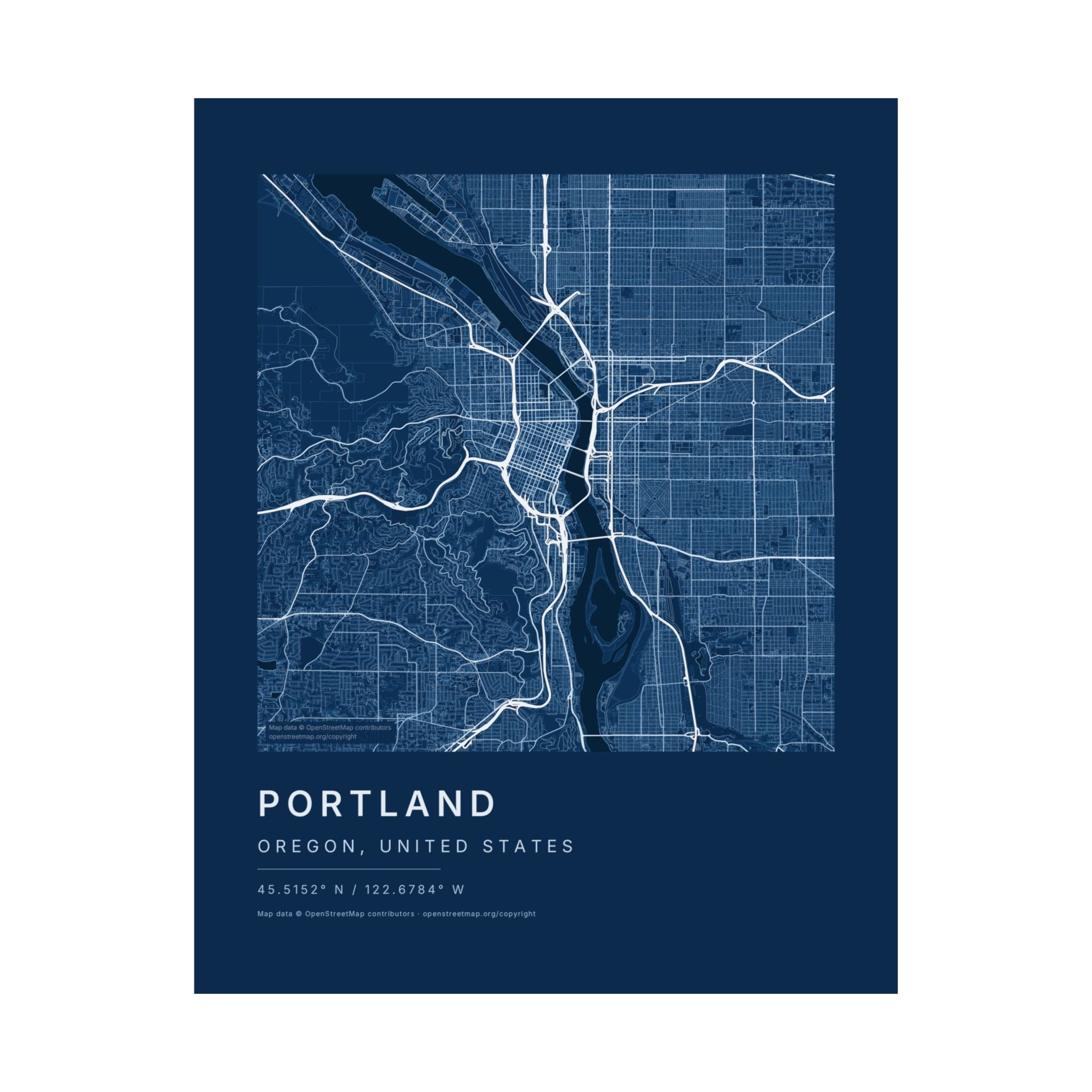Portland, Oregon City Map Print — Blueprint Navy Street Map Wall Art