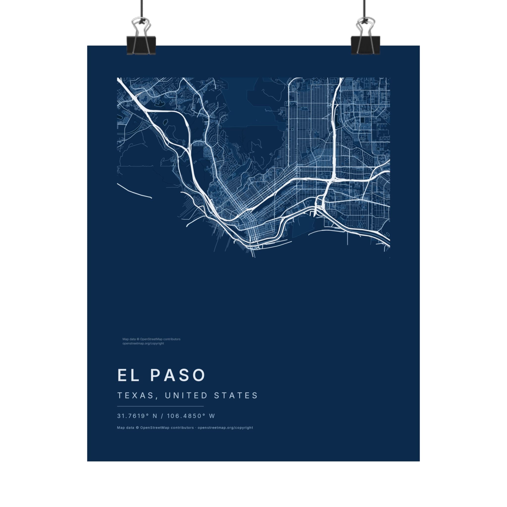 El Paso, Texas City Map Print — Blueprint Navy Street Map Wall Art