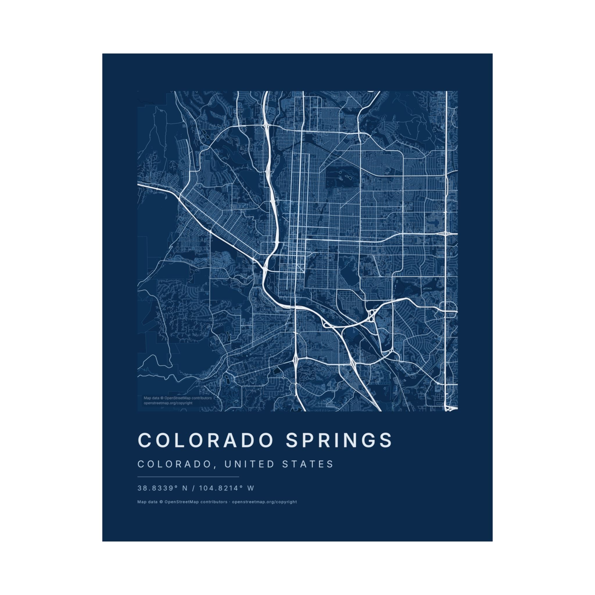 Colorado Springs, Colorado City Map Print — Blueprint Navy Street Map Wall Art