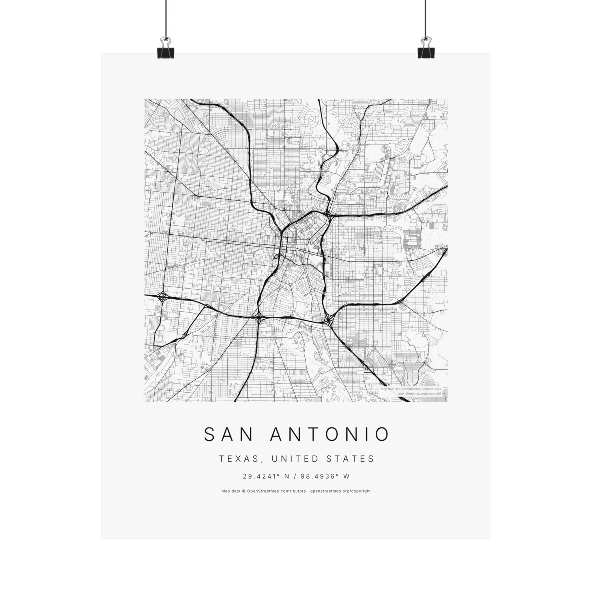 San Antonio, Texas City Map Print — Minimalist Street Map Wall Art