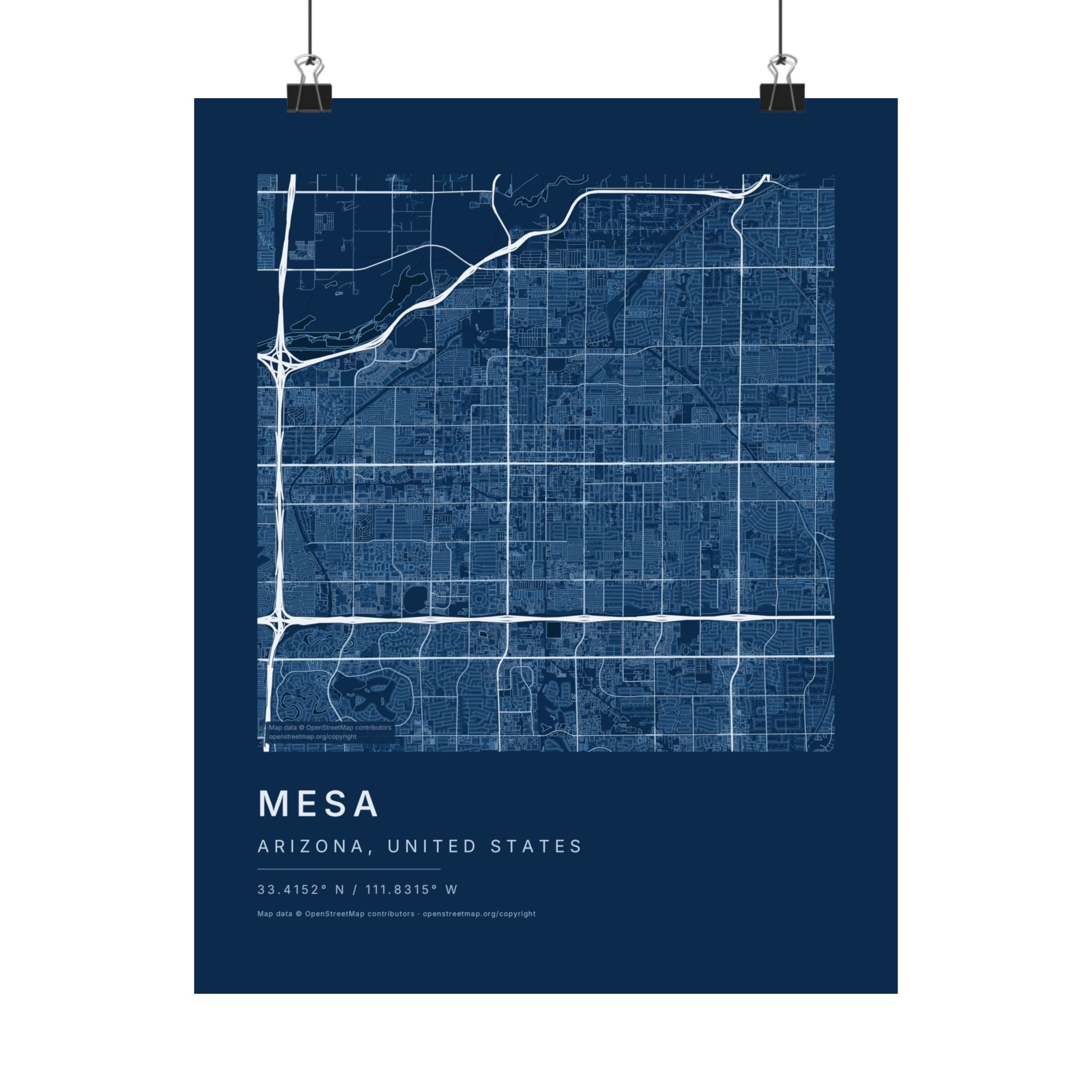 Mesa, Arizona City Map Print — Blueprint Navy Street Map Wall Art