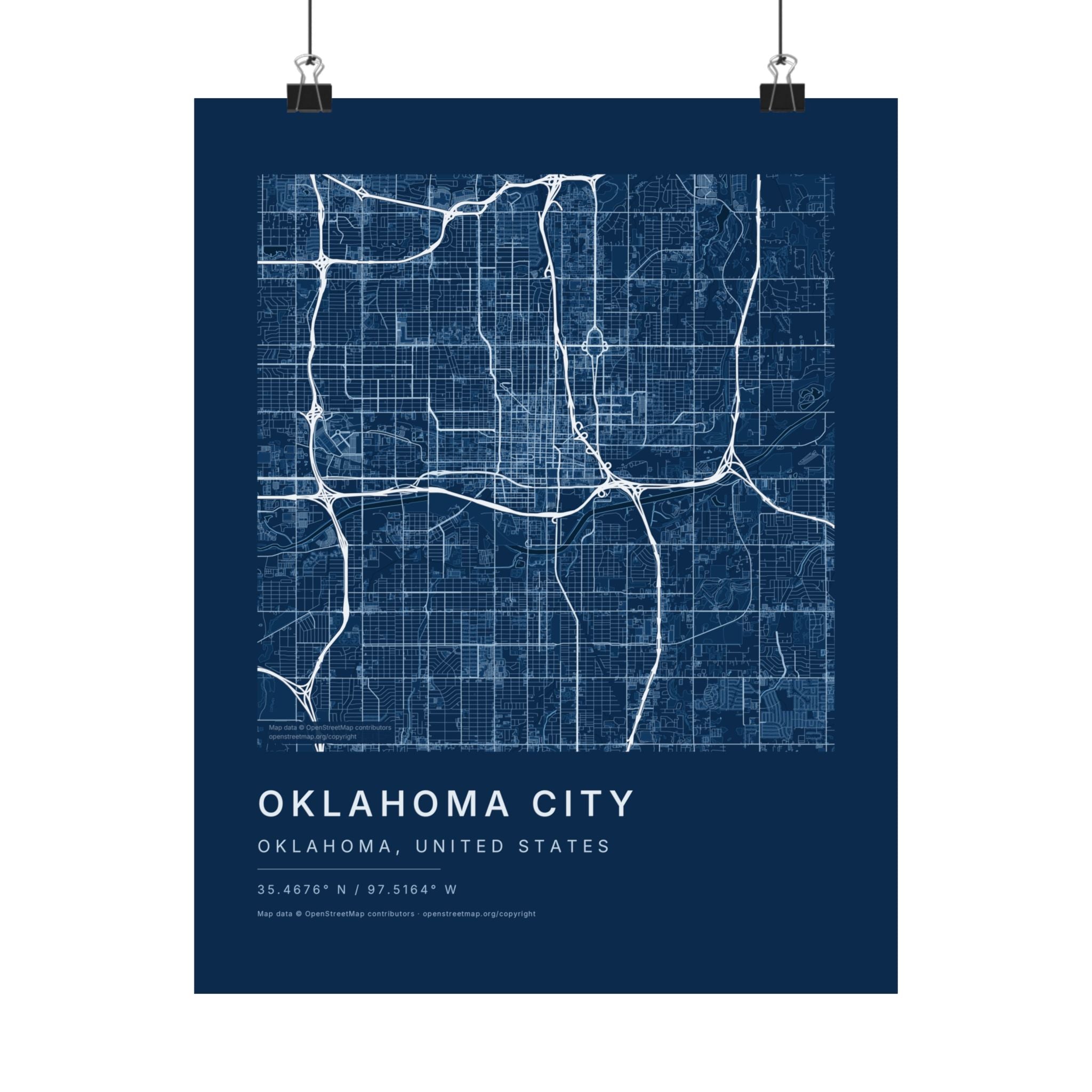 Oklahoma City, Oklahoma City Map Print — Blueprint Navy Street Map Wall Art