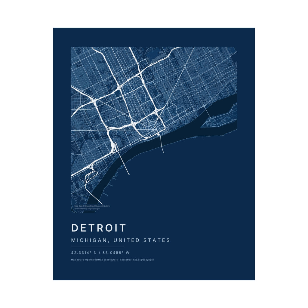 Detroit, Michigan City Map Print — Blueprint Navy Street Map Wall Art