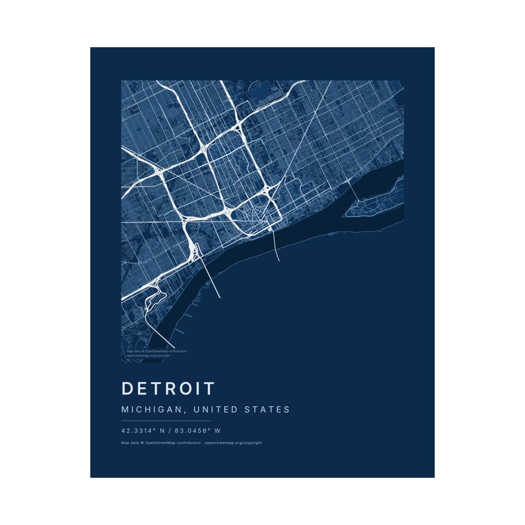 Detroit, Michigan City Map Print — Blueprint Navy Street Map Wall Art