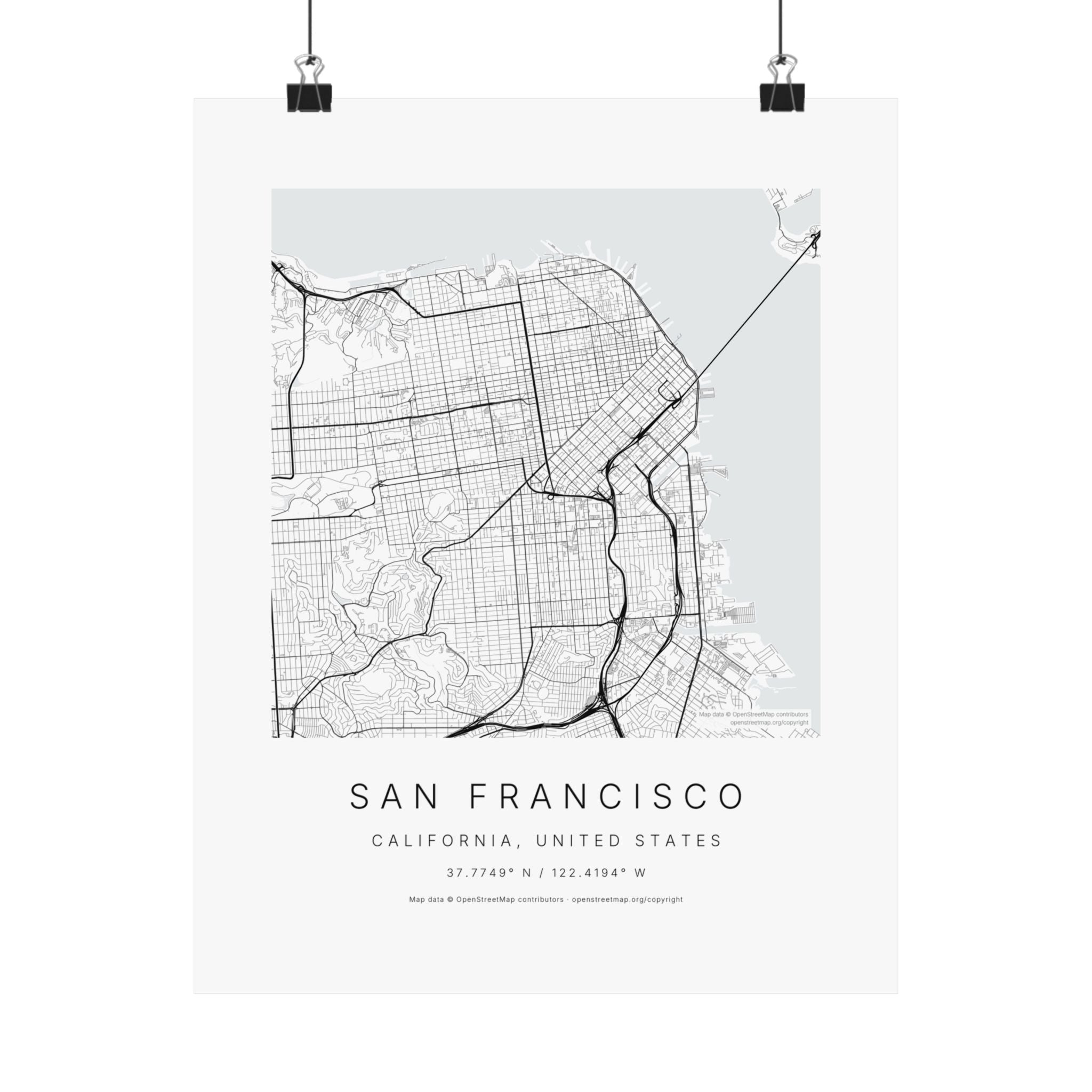 San Francisco, California City Map Print — Minimalist Street Map Wall Art