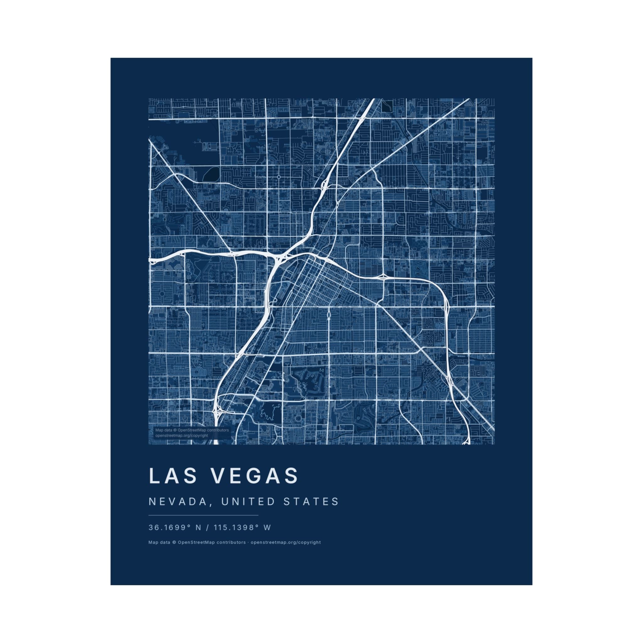 Las Vegas, Nevada City Map Print — Blueprint Navy Street Map Wall Art