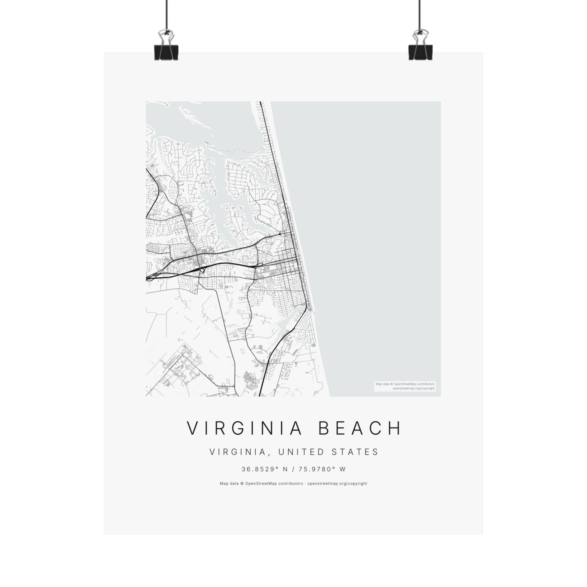 Virginia Beach, Virginia City Map Print — Minimalist Street Map Wall Art