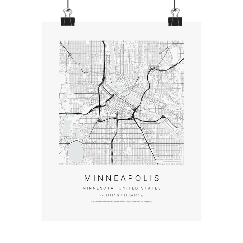 Minneapolis, Minnesota City Map Print — Minimalist Street Map Wall Art