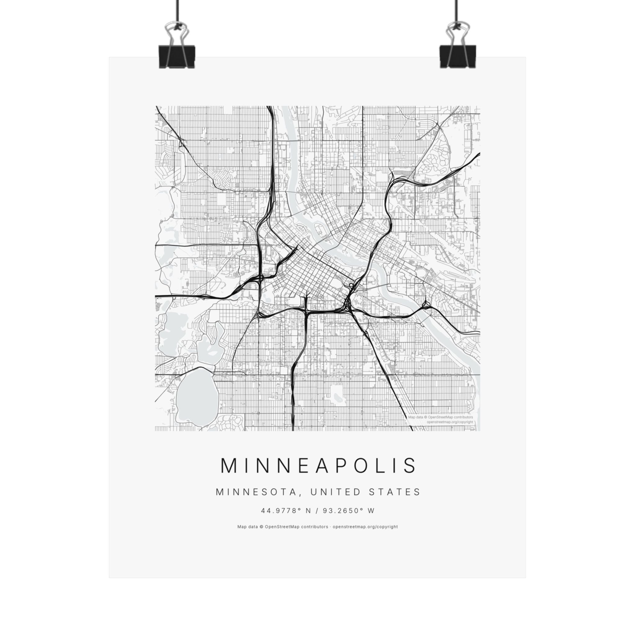 Minneapolis, Minnesota City Map Print — Minimalist Street Map Wall Art